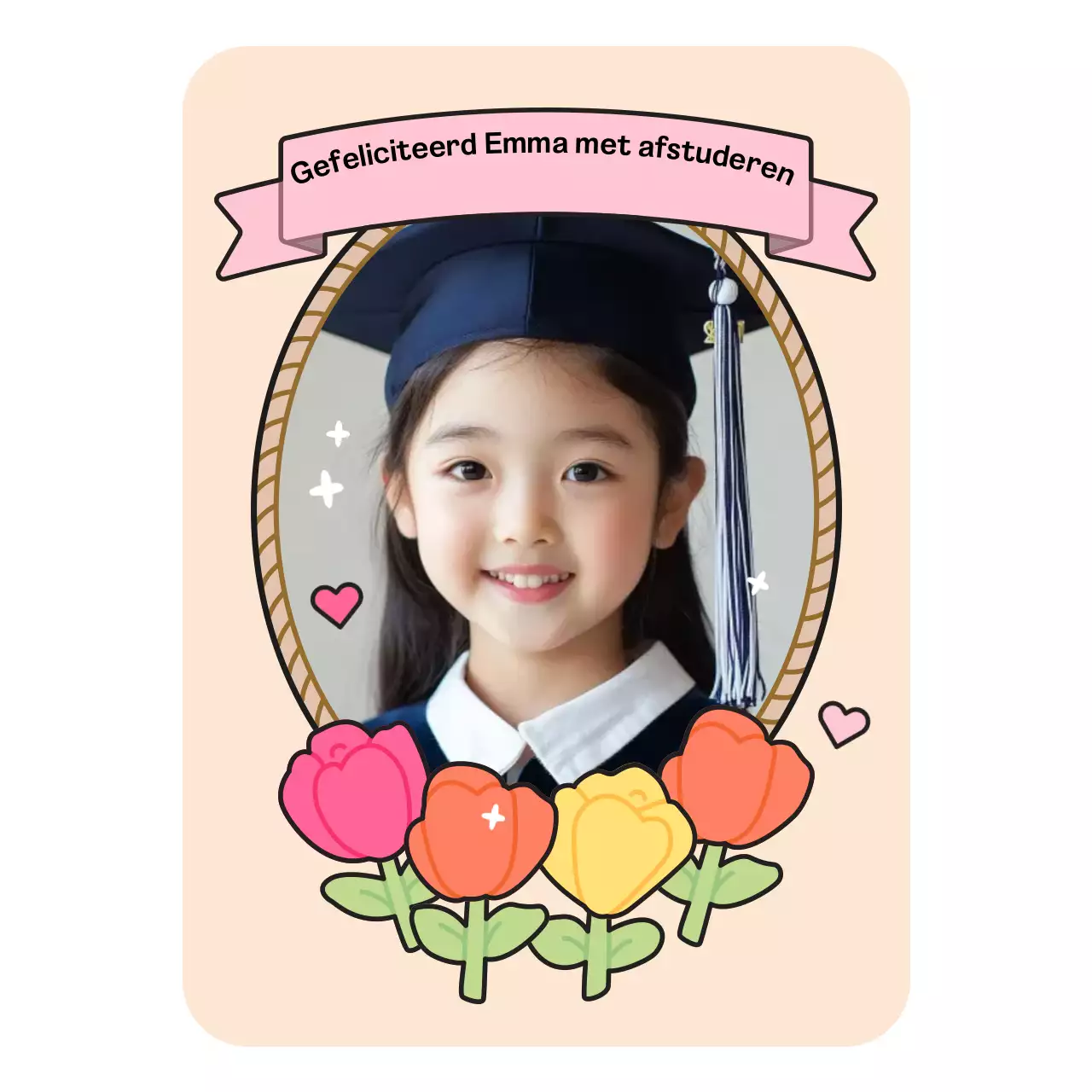 Beige afstudeerframe met leuke illustratie