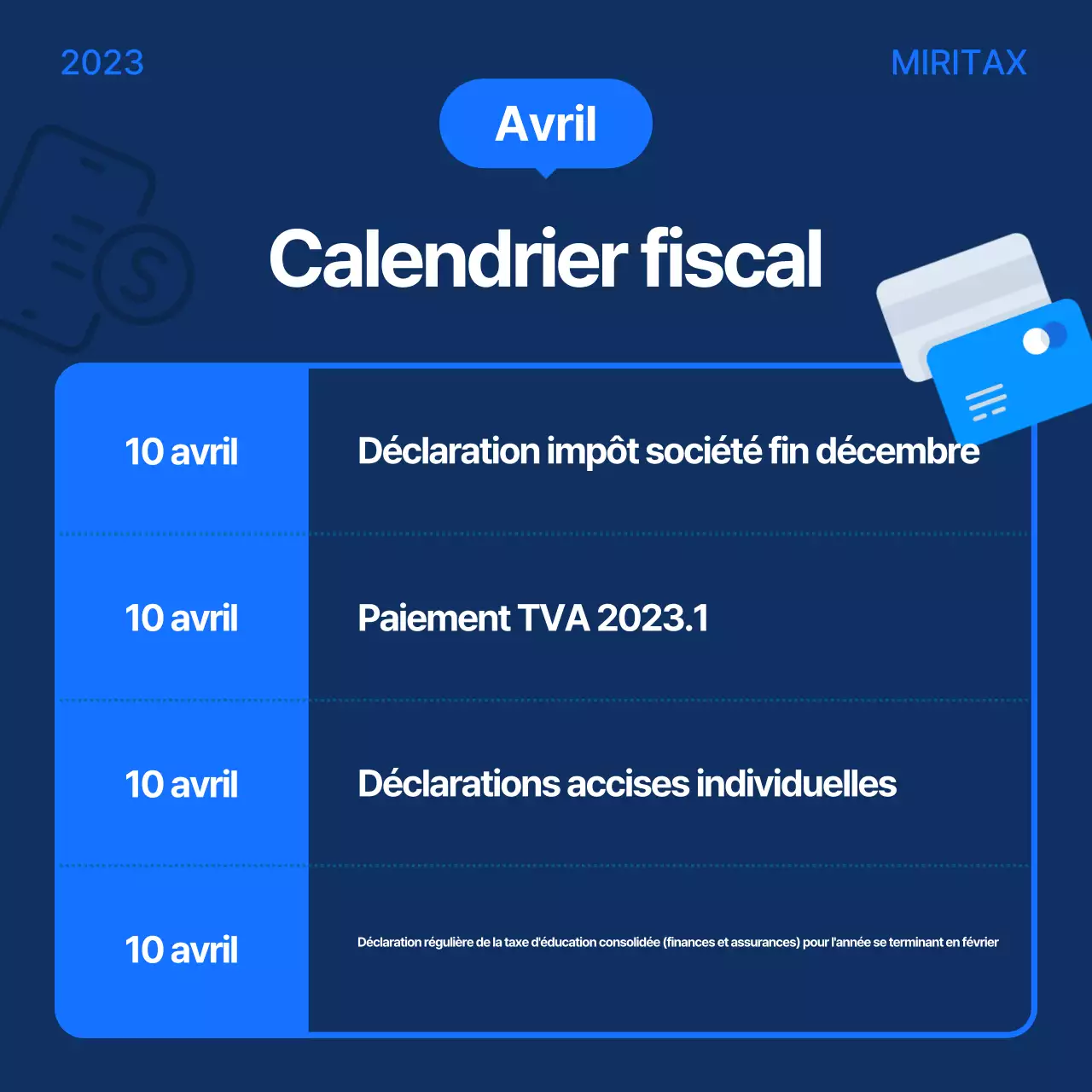 Guide du calendrier fiscal moderne bleu