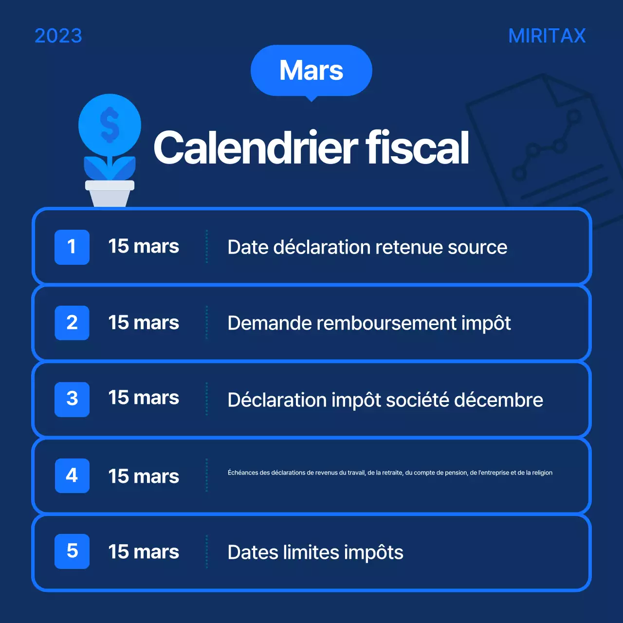Guide du calendrier fiscal moderne bleu