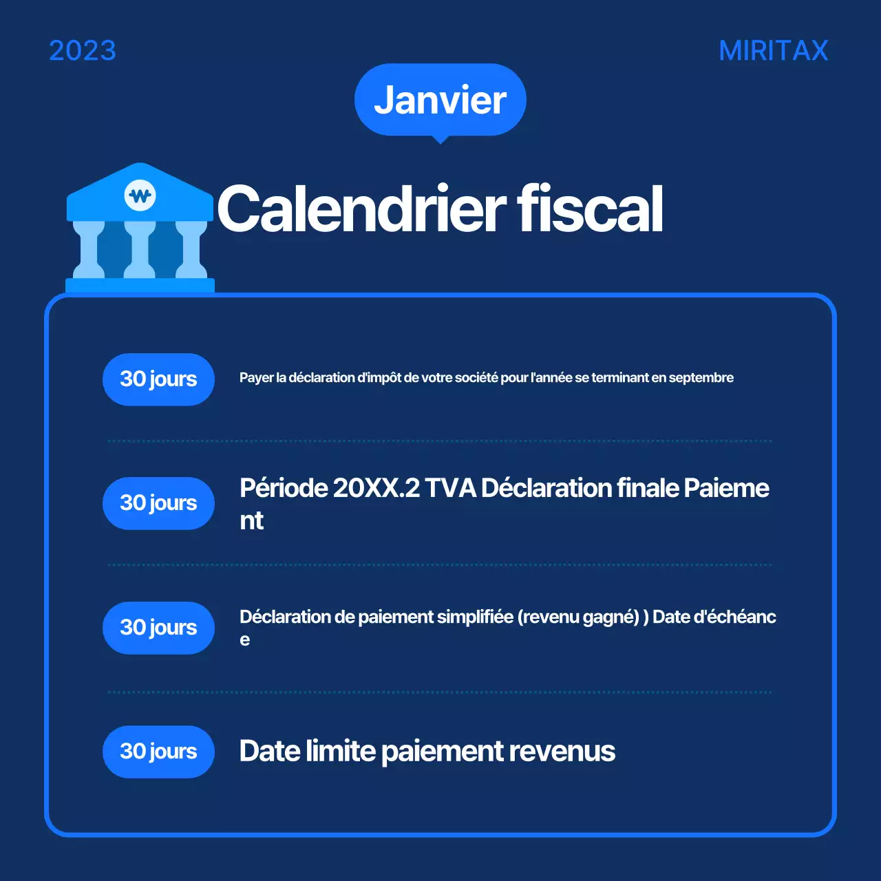 Guide du calendrier fiscal moderne bleu