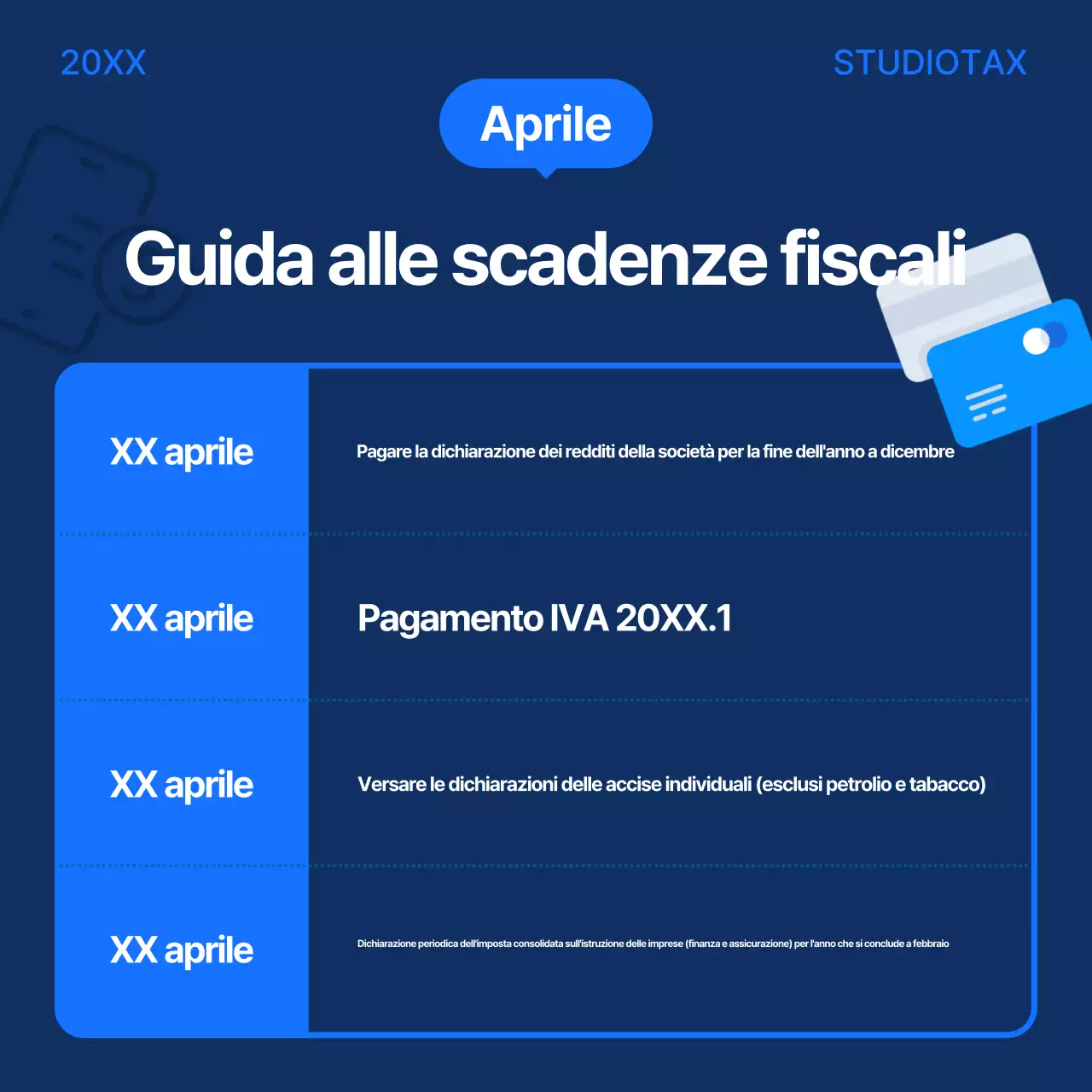 Guida al calendario fiscale blu moderno