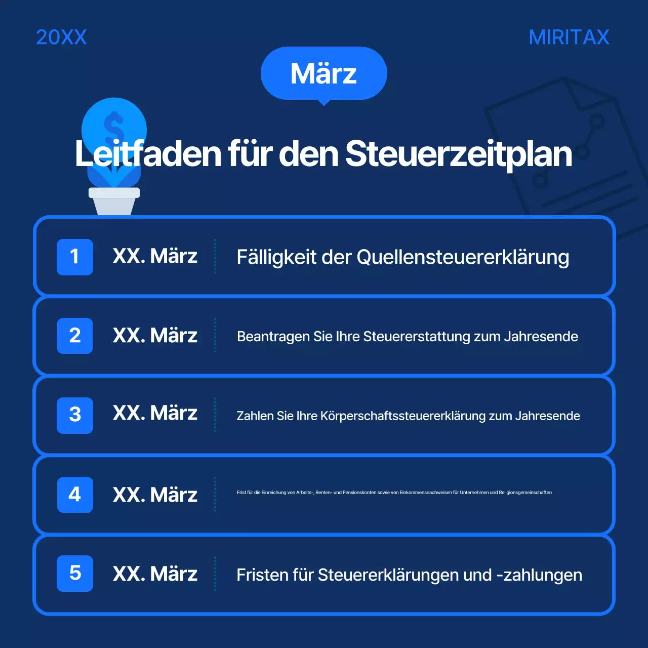 Blauer Moderner Steuerkalender Leitfaden
