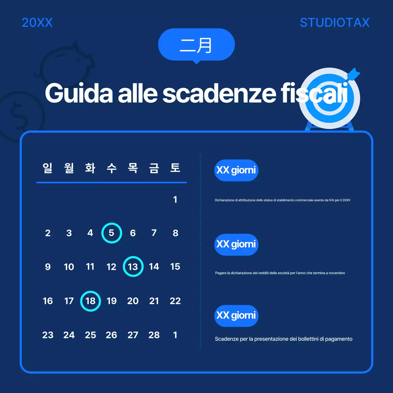 Guida al calendario fiscale blu moderno