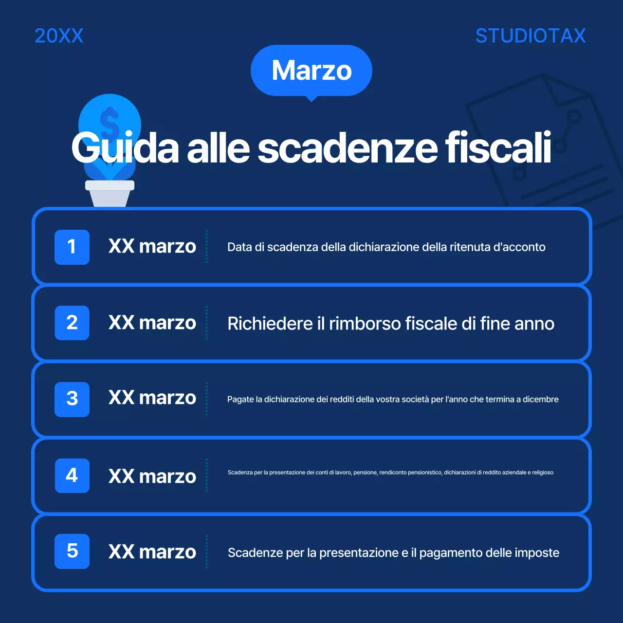 Guida al calendario fiscale blu moderno