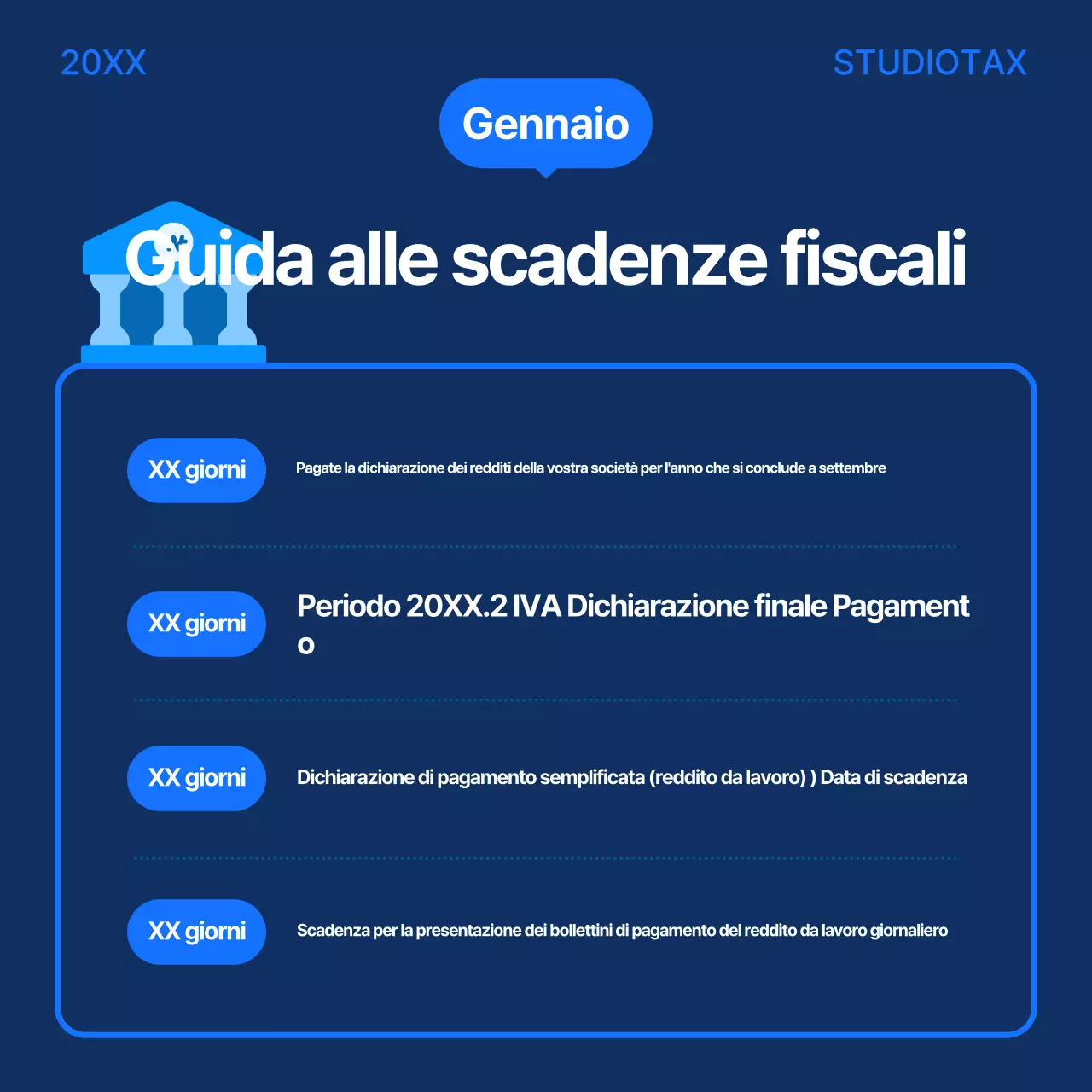 Guida al calendario fiscale blu moderno