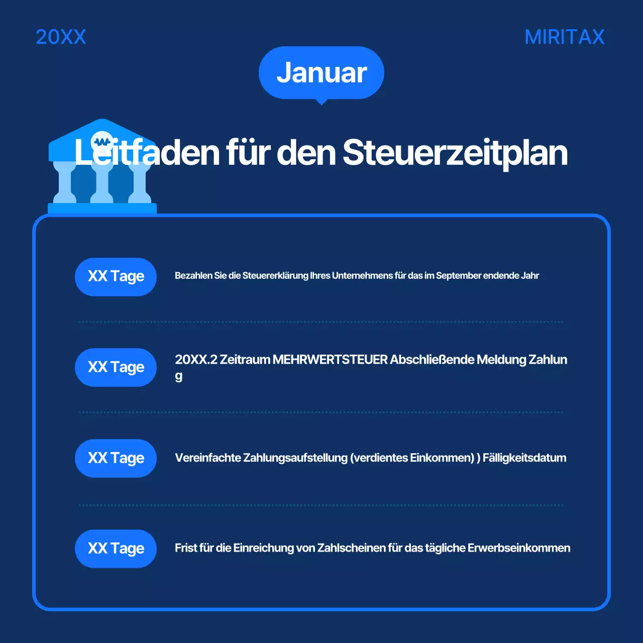 Blauer Moderner Steuerkalender Leitfaden