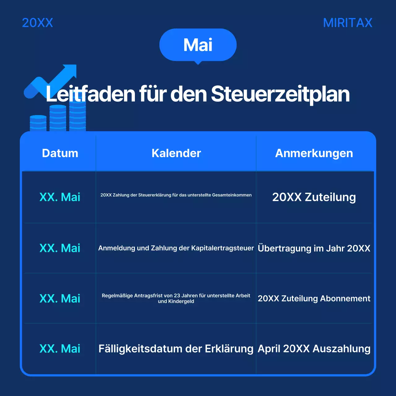 Blauer Moderner Steuerkalender Leitfaden