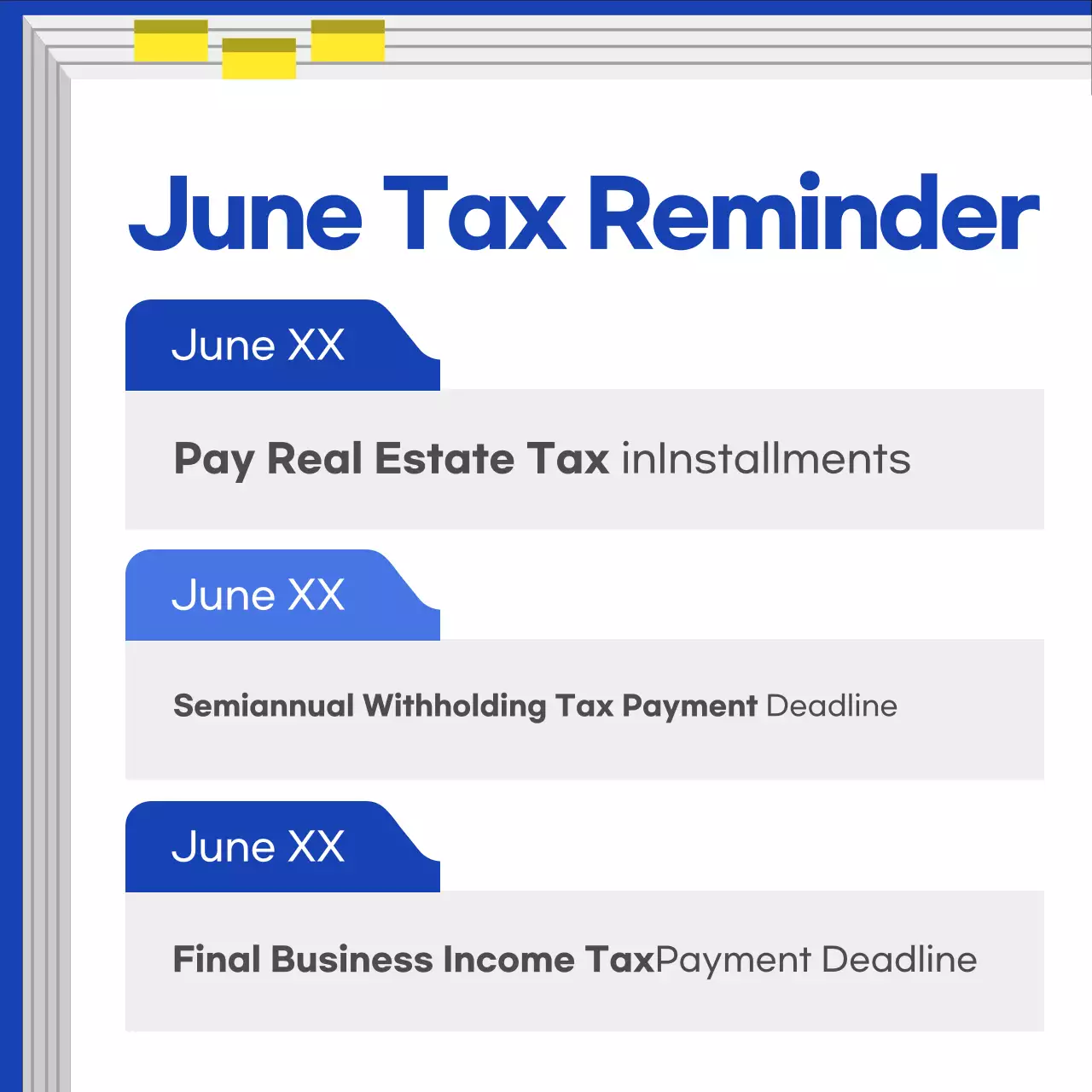 Guia de calendário de impostos moderno azul Instagram Carousel