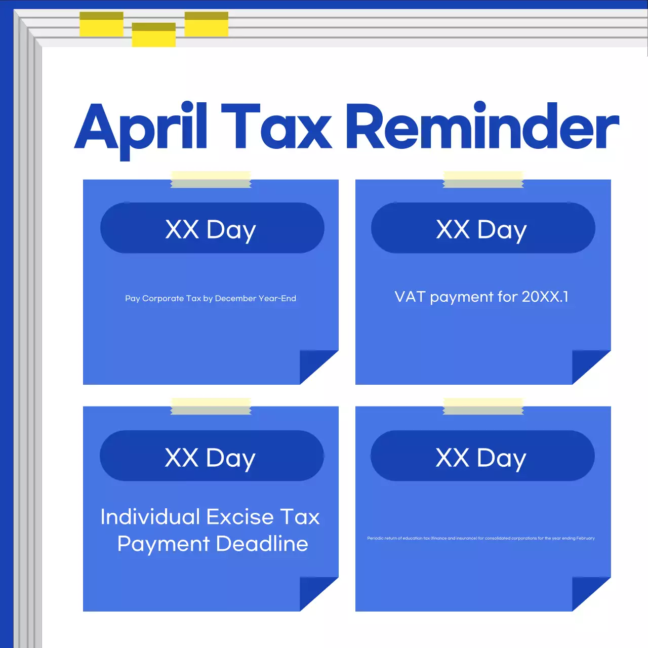 Guia de calendário de impostos moderno azul Instagram Carousel