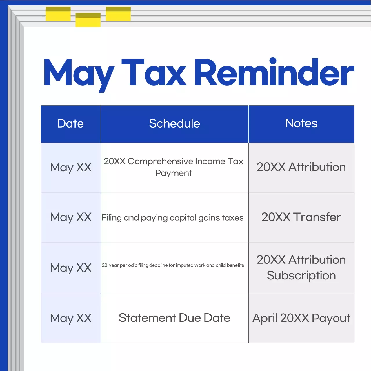 Guia de calendário de impostos moderno azul Instagram Carousel