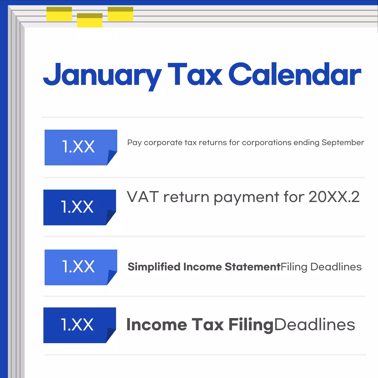 Guia de calendário de impostos moderno azul Instagram Carousel