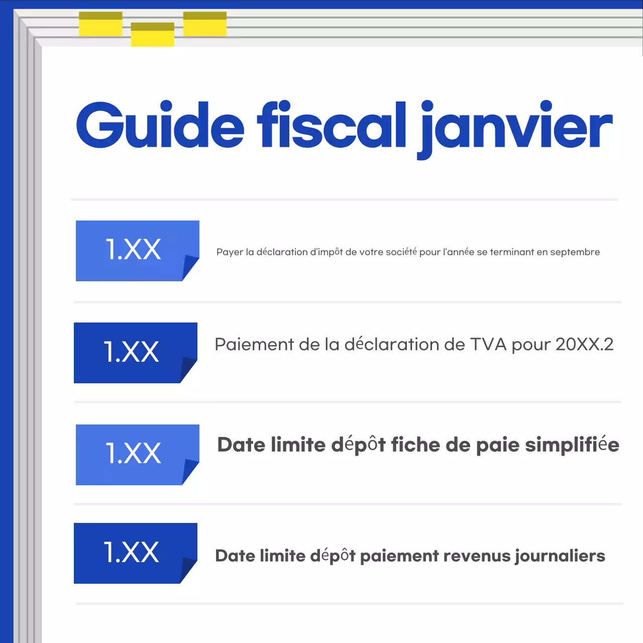 Guide du calendrier fiscal moderne bleu