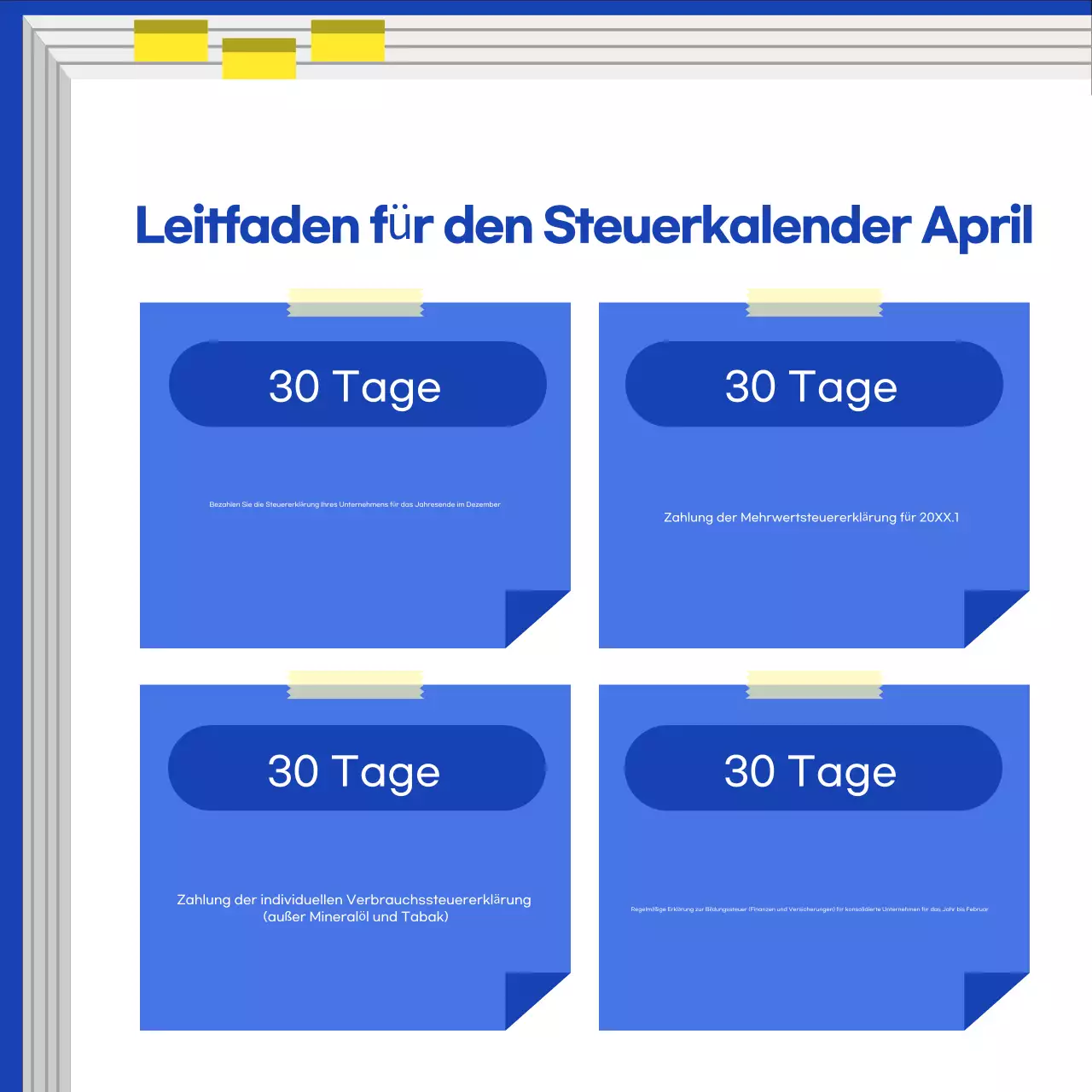 Blauer Moderner Steuerkalender Leitfaden
