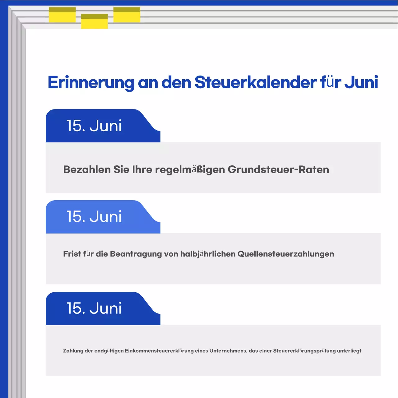 Blauer Moderner Steuerkalender Leitfaden