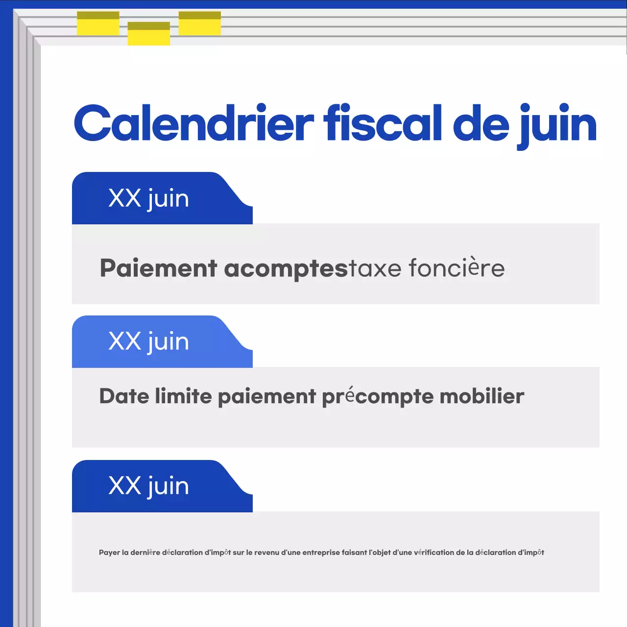 Guide du calendrier fiscal moderne bleu