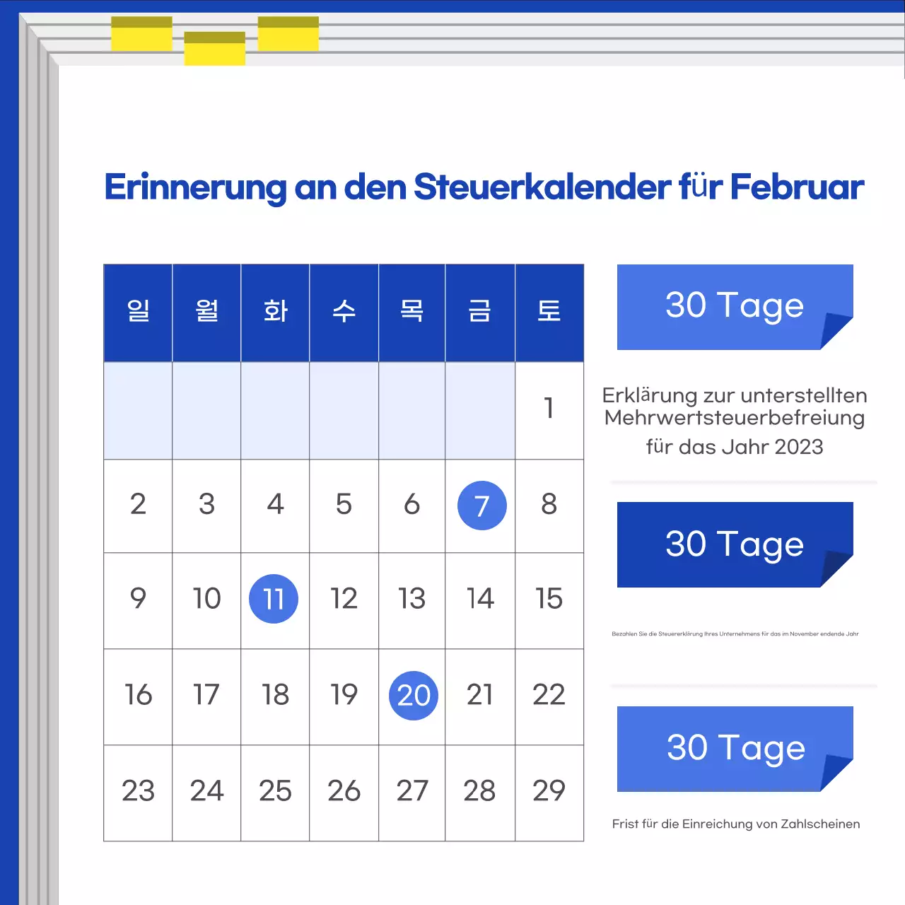 Blauer Moderner Steuerkalender Leitfaden