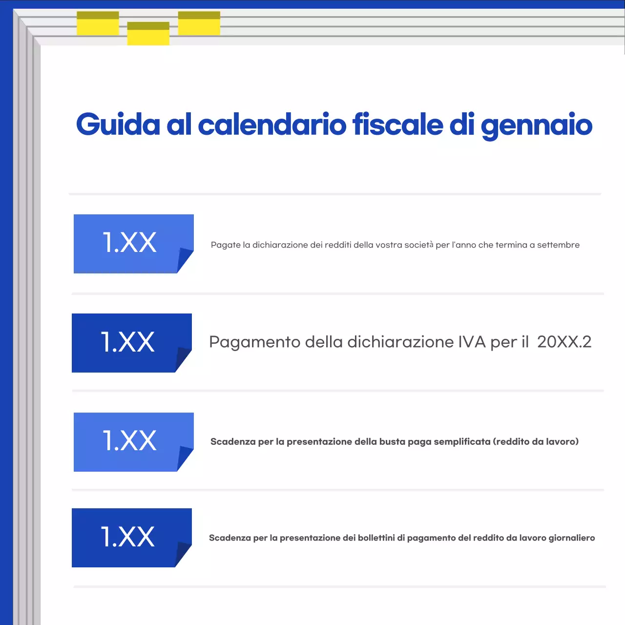 Guida al calendario fiscale blu moderno