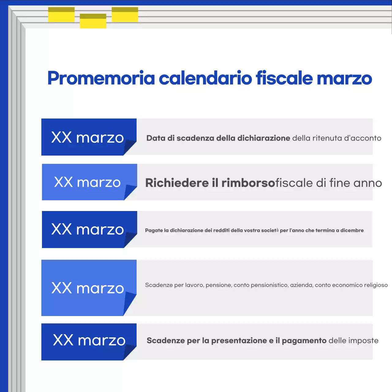Guida al calendario fiscale blu moderno