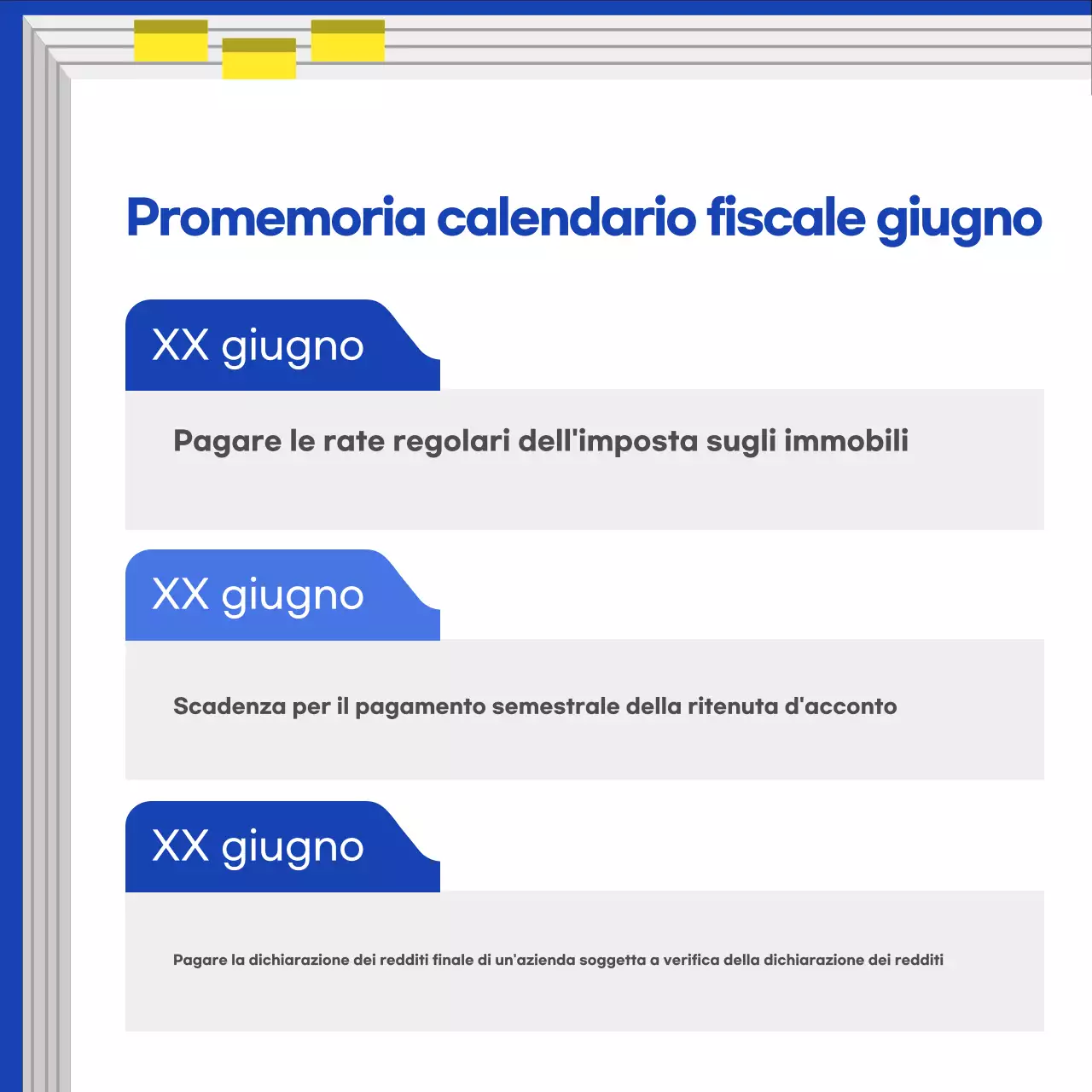 Guida al calendario fiscale blu moderno