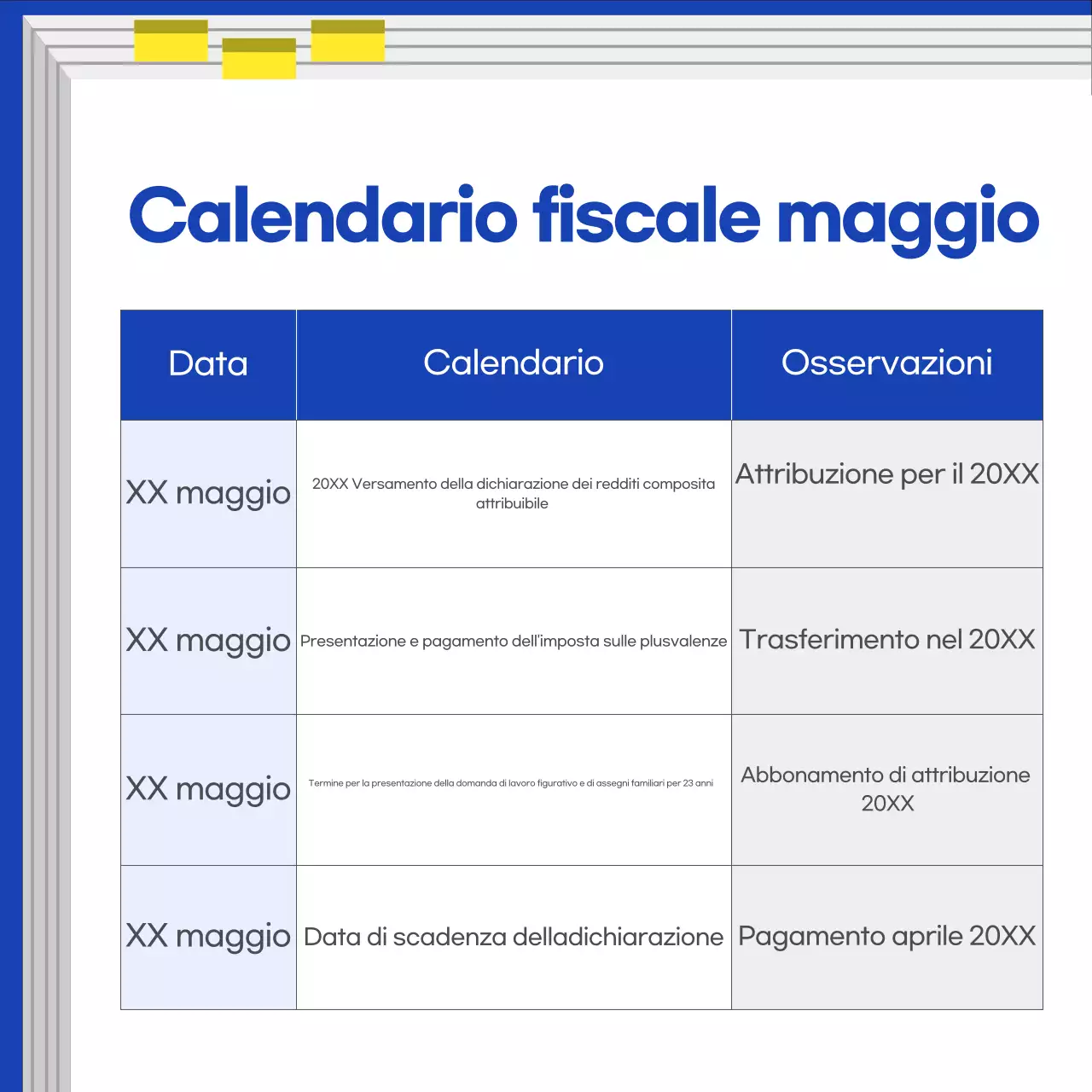 Guida al calendario fiscale blu moderno