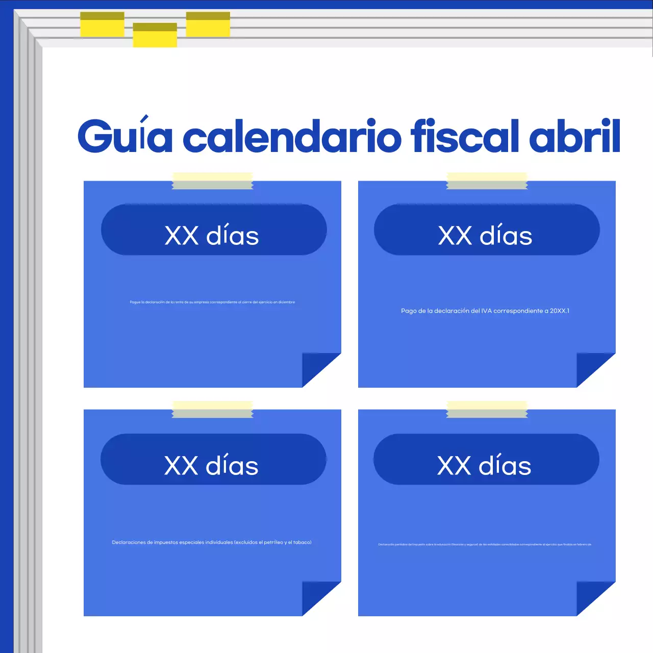 Guía del calendario fiscal moderno azul