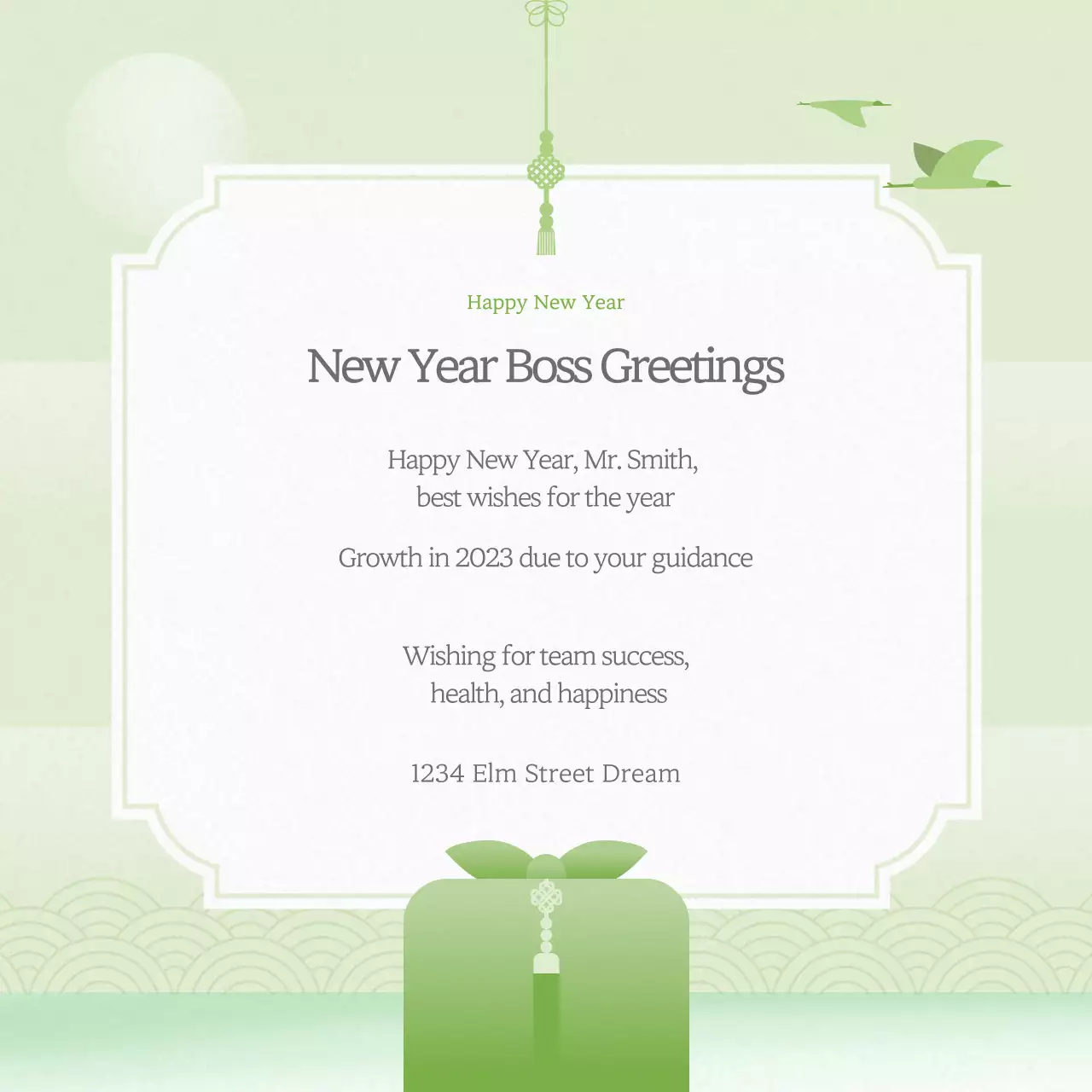 Postagem de mídia social de cartão de felicitações tradicional verde