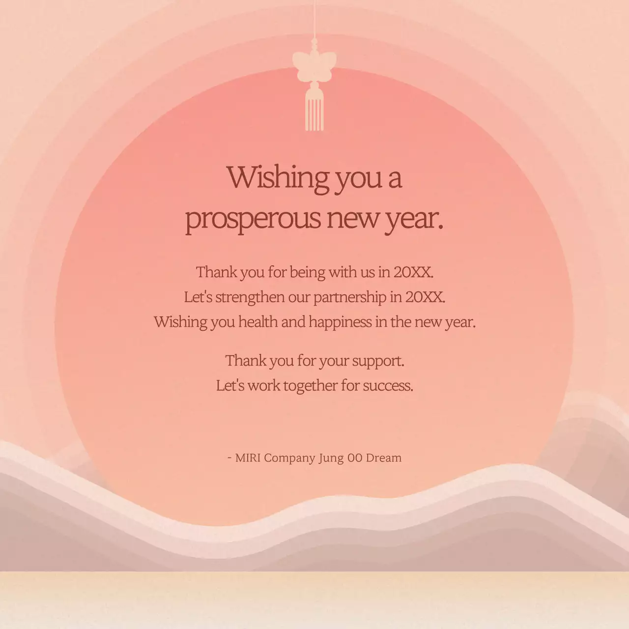 Bài đăng trên mạng xã hội thiệp mừng năm mới thanh lịch màu san hô