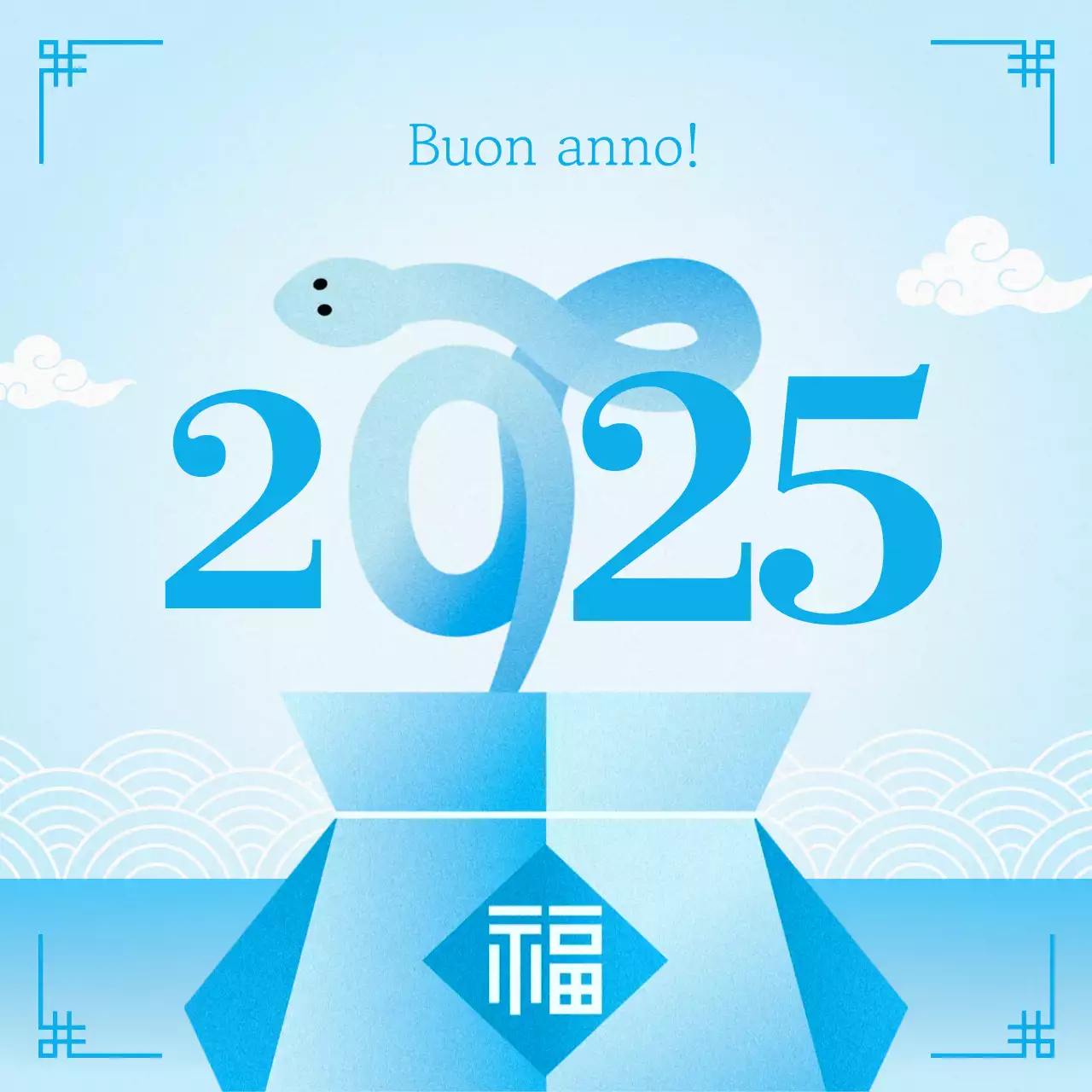 Cartolina tradizionale di Capodanno in azzurro