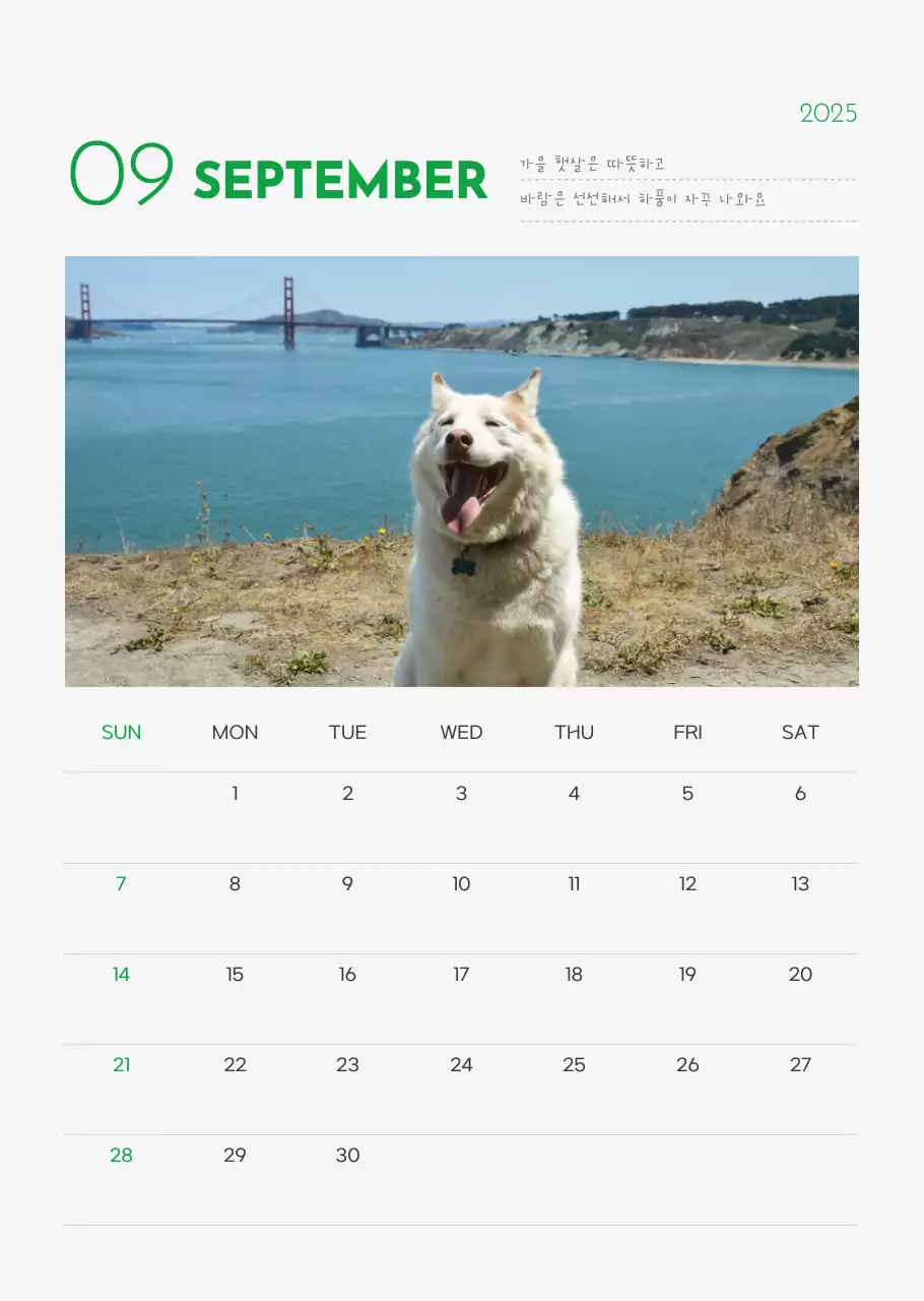 초록 심플 동물 달력