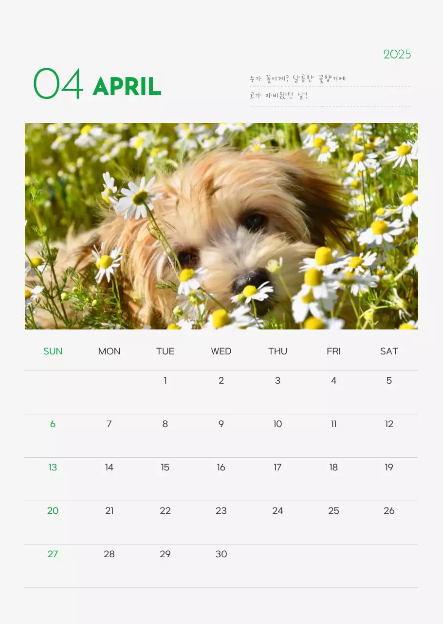 초록 심플 동물 달력