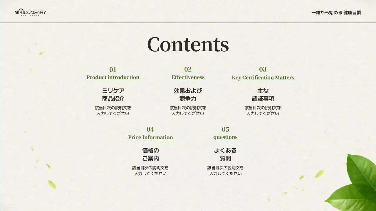 緑 シンプル 健康 企画書 プレゼンテーション