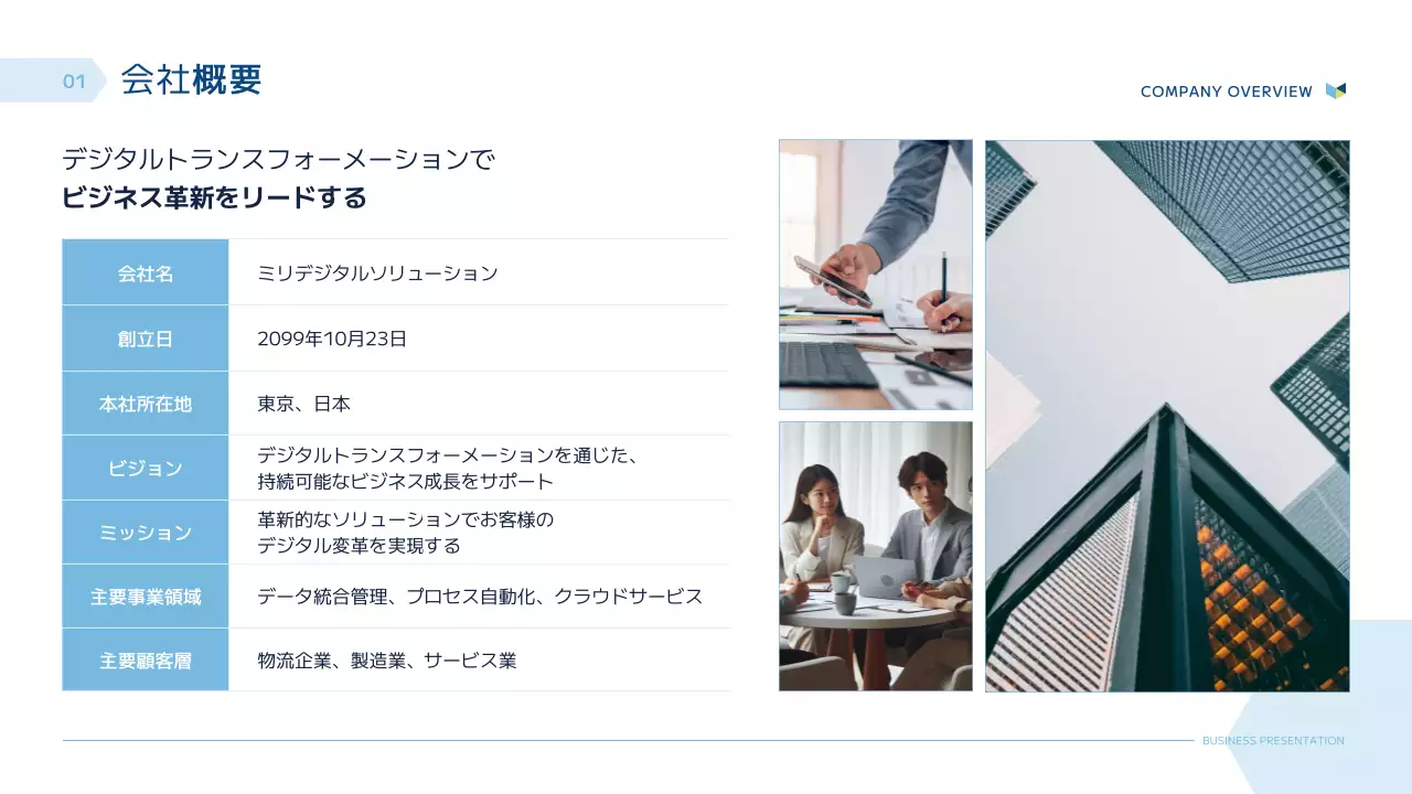 青 モダン ビジネス プレゼンテーション