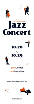 Gaya ilustrasi lucu dalam warna hitam dan oranye untuk informasi konser jazz