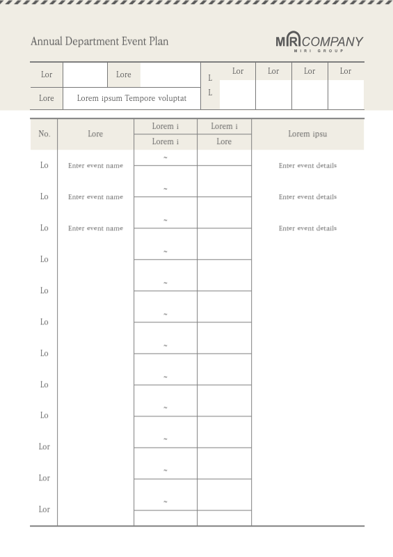 A soft and simple annual departmental event calendar in beige.