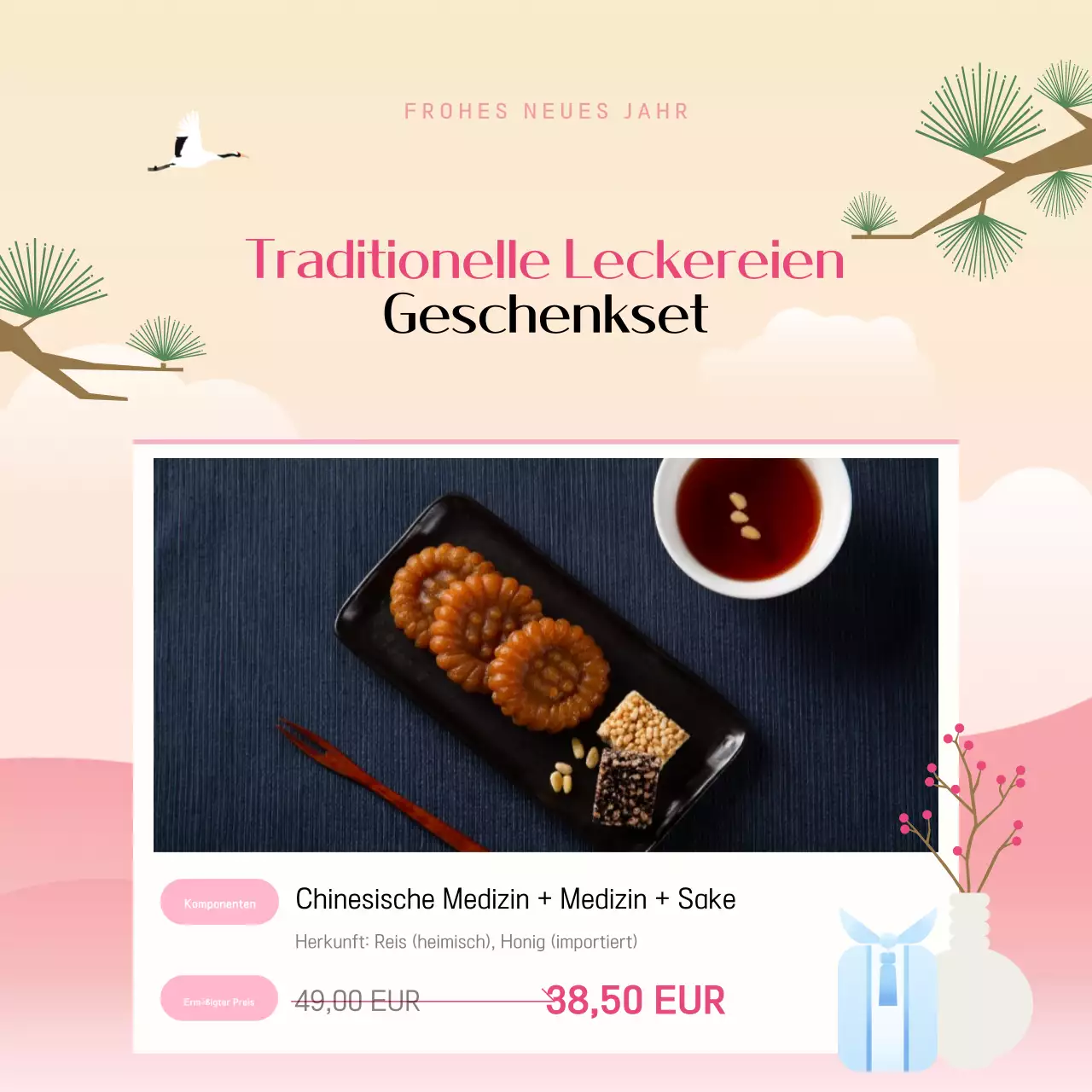 Rosa und gelbe traditionelle chinesische Neujahrsgeschenke Post