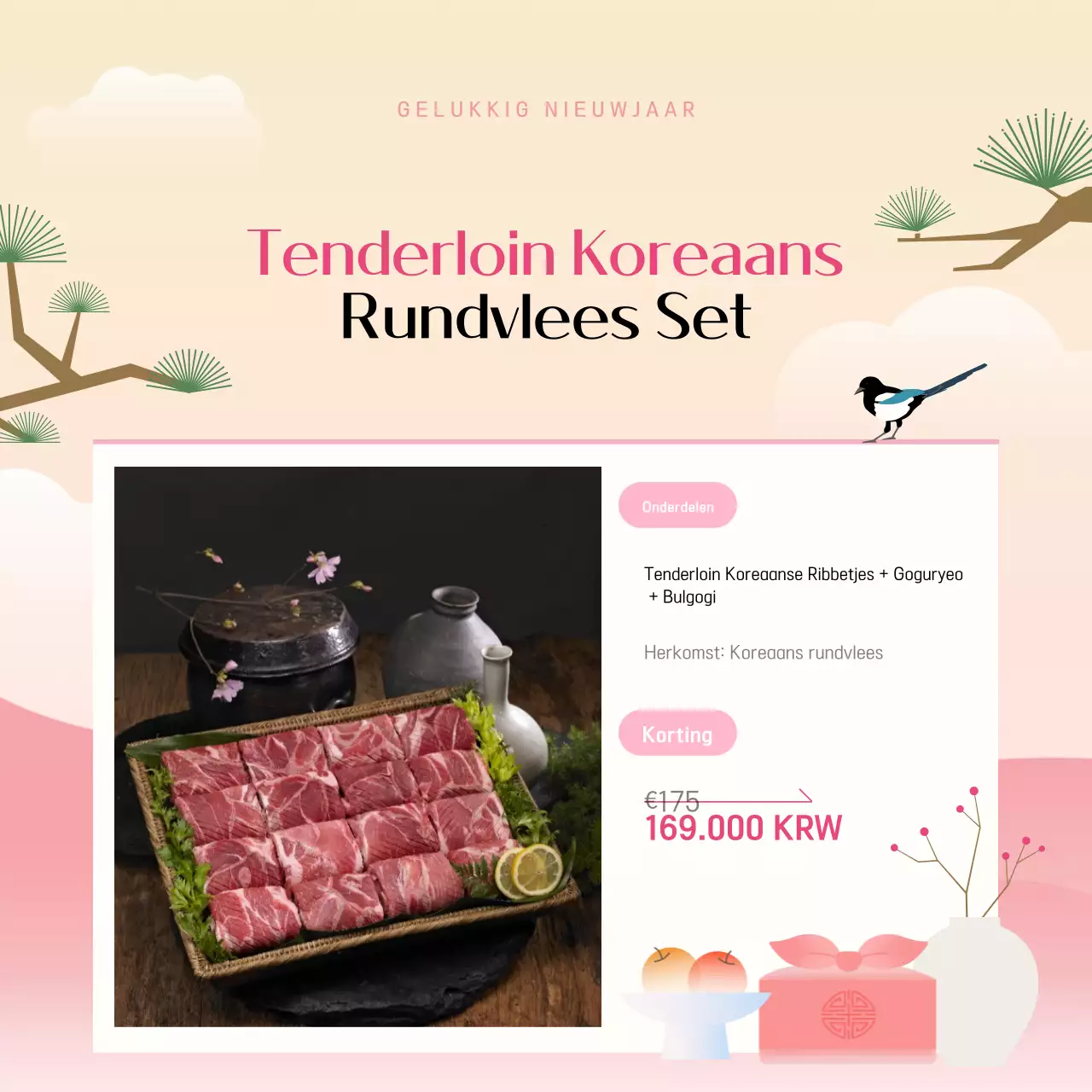 Roze en gele traditionele Chinese nieuwjaarsgeschenken post