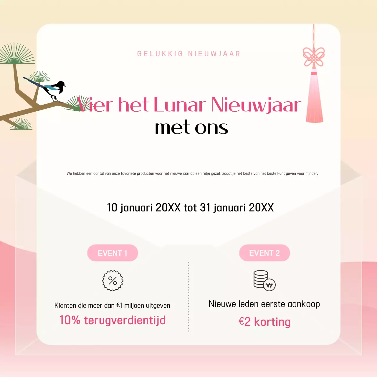 Roze en gele traditionele Chinese nieuwjaarsgeschenken post