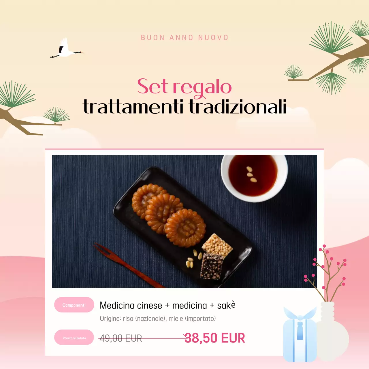 Regali tradizionali rosa e gialli per il Capodanno cinese