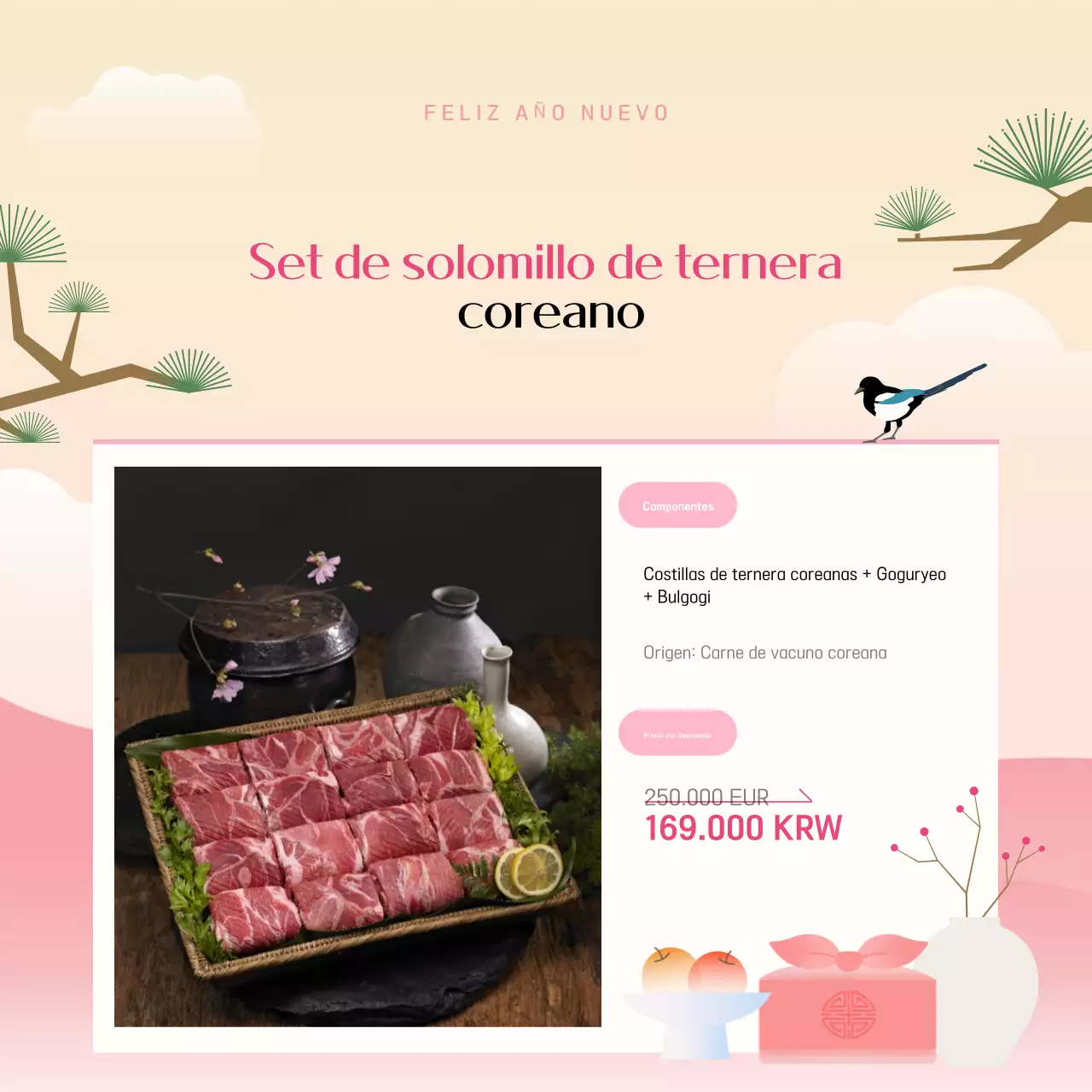 Regalos tradicionales rosas y amarillos para el Año Nuevo chino