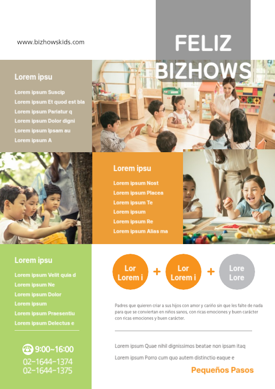 Describa y promocione su guardería con fotos naranjas y verdes de niños