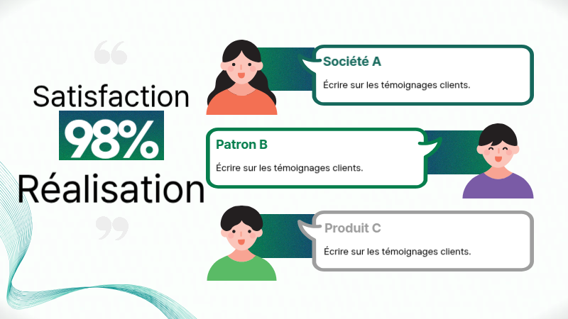 Présentation moderne d'un profil d'entreprise en vert sur fond blanc