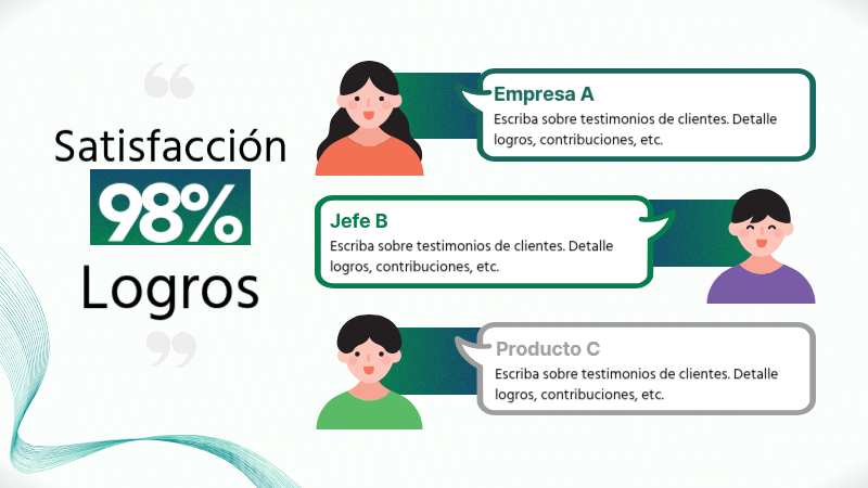 Presentación moderna de un perfil de empresa en verde sobre blanco