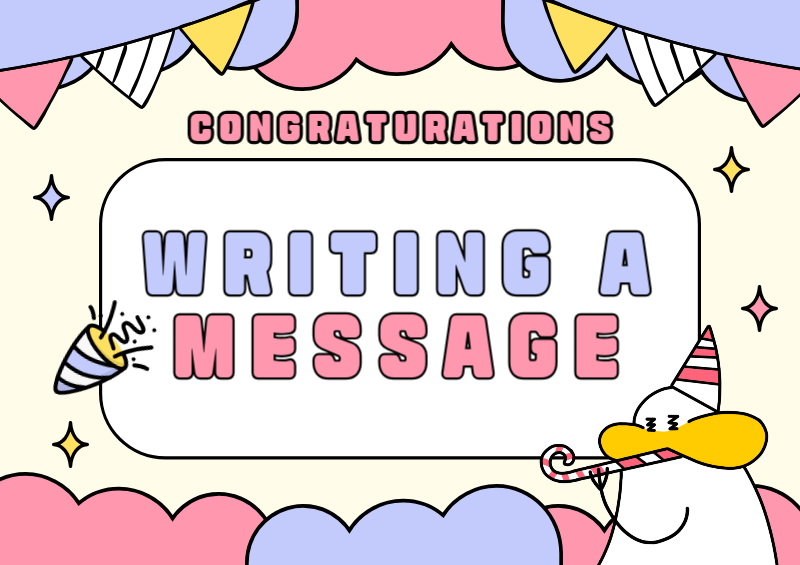 핑크 만화 메시지 카드 포스터