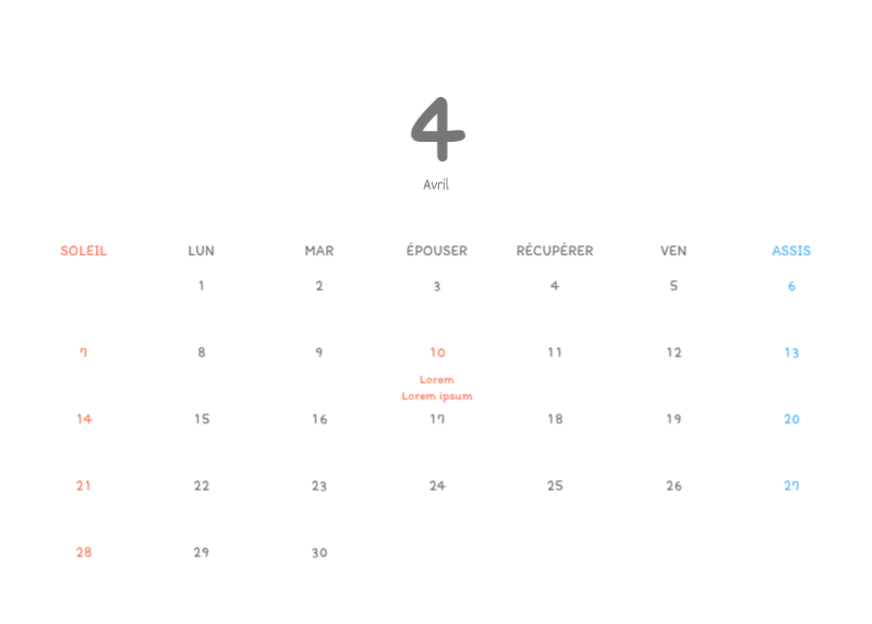 Calendriers mignons avec des illustrations câlines