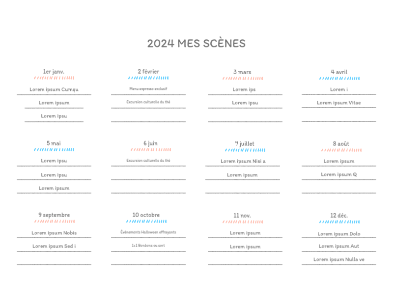 Calendriers mignons avec des illustrations câlines