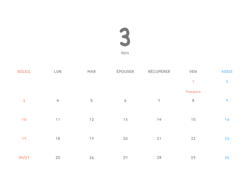 Calendriers mignons avec des illustrations câlines