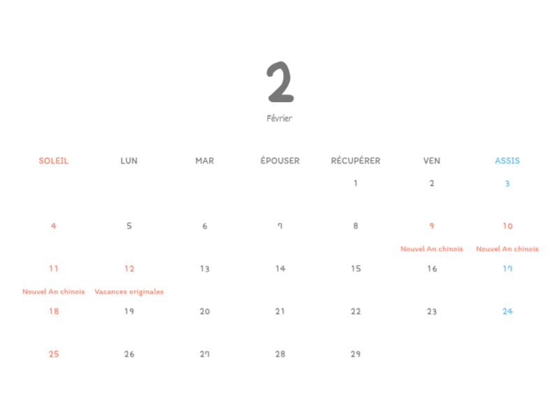 Calendriers mignons avec des illustrations câlines