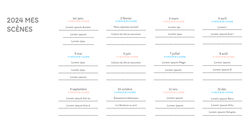 Calendriers mignons avec des illustrations câlines