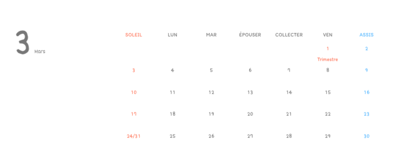 Calendriers mignons avec des illustrations câlines