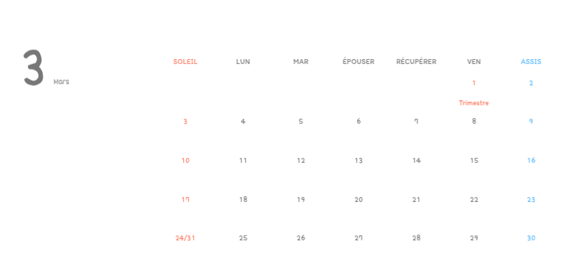 Calendriers mignons avec des illustrations câlines